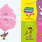 A spread from Return to FACTopia! with the facts: One of the inventors of the cotton candy machine was a dentist, sugar used to be prescribed a medicine, M&Ms were the first candies eaten in space, archaeologists have found chewing gum that's 5,700 years old, and crushing sugar crystals can crate static electricity.